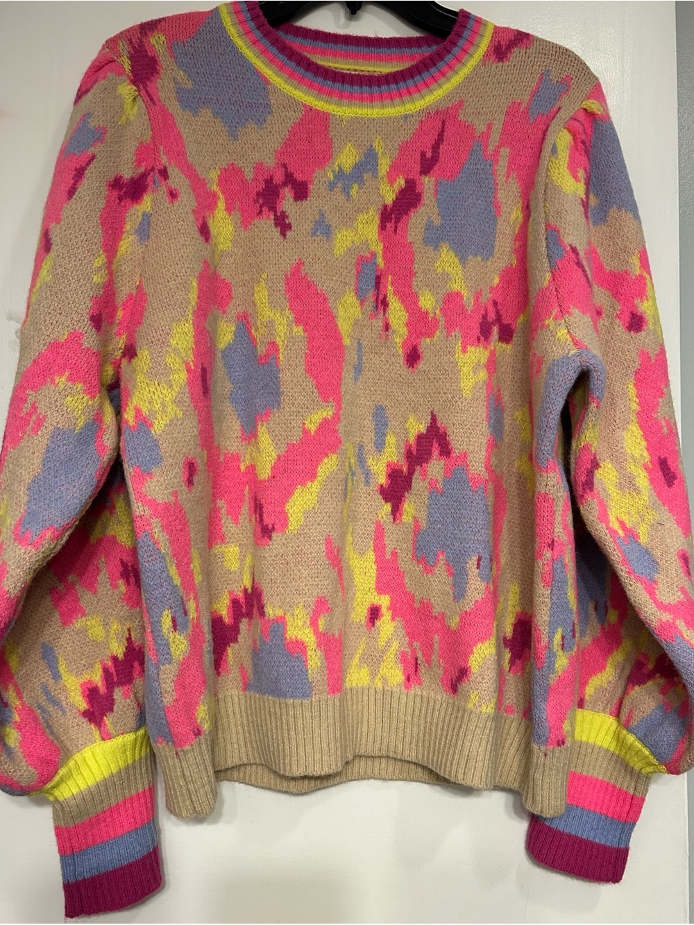 JODIFL Multicolor Crewneck Sweater - Beige, Hot Pink & Yellow